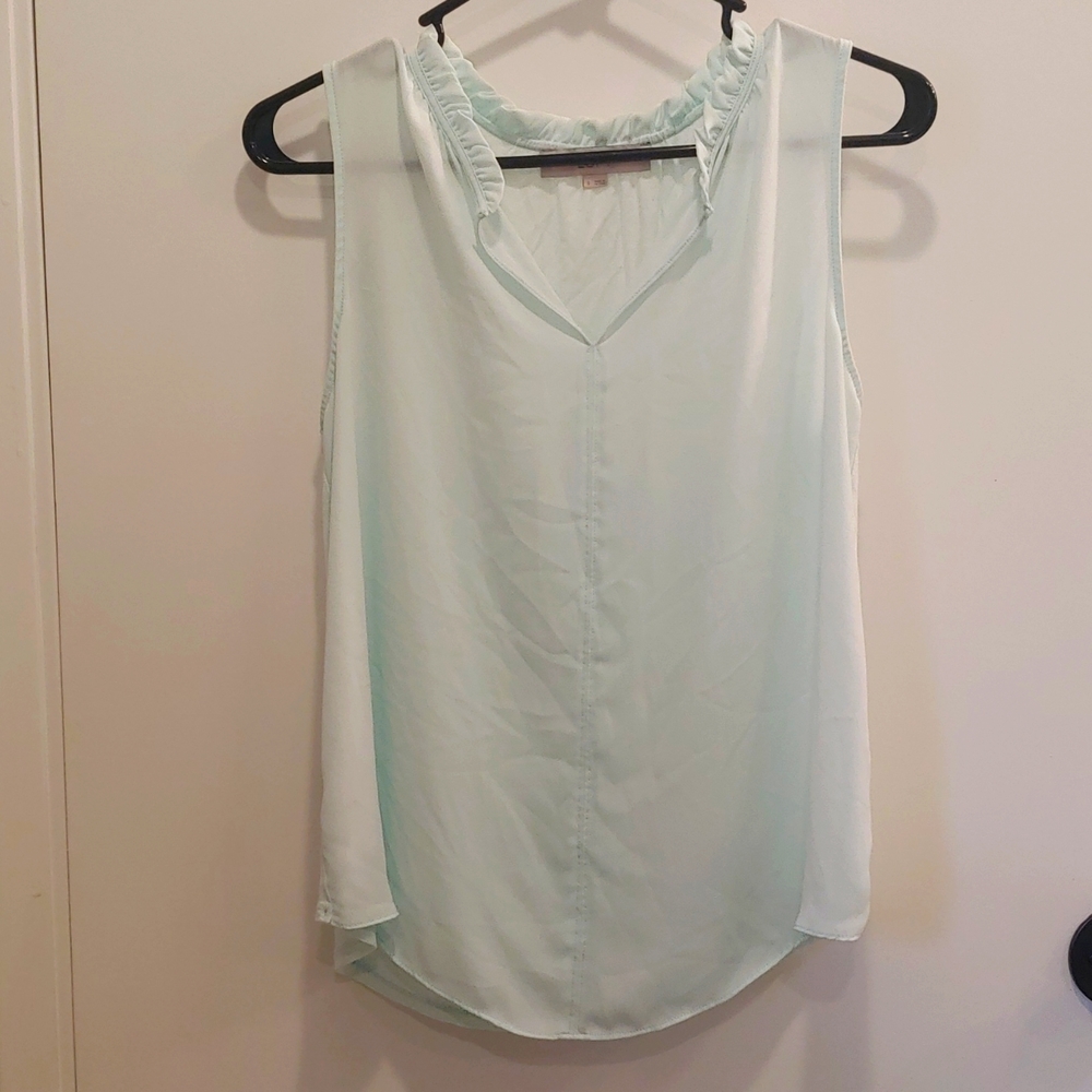 Loft brand tank size small, flutter neck, light aqua color